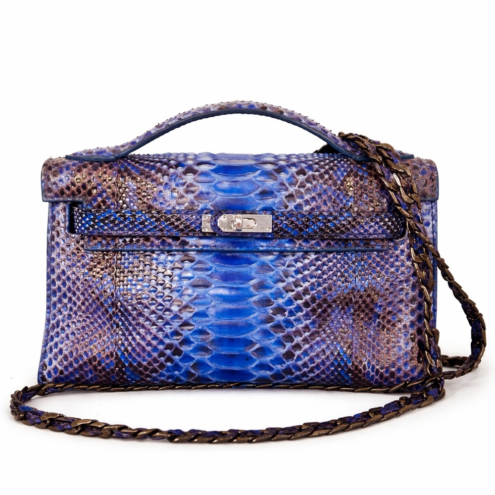 BYRON New York Genuine Python & Leather Crossbody Top Handle Bag - Picture 1 of 10